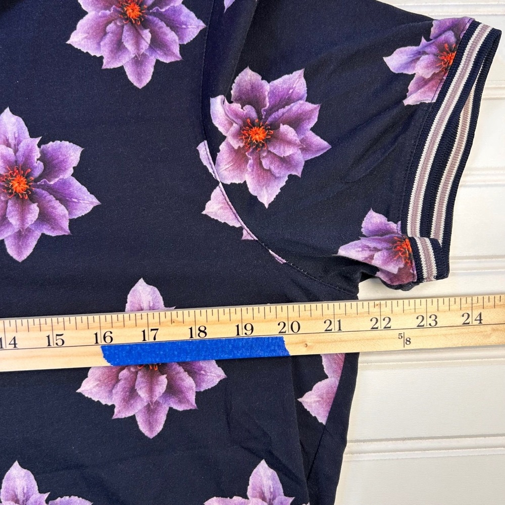Ted Baker Nelso Floral Polo Shirt Mens 4 (US Large) Navy Purple MMB NELSO TC9M - Picture 5 of 13